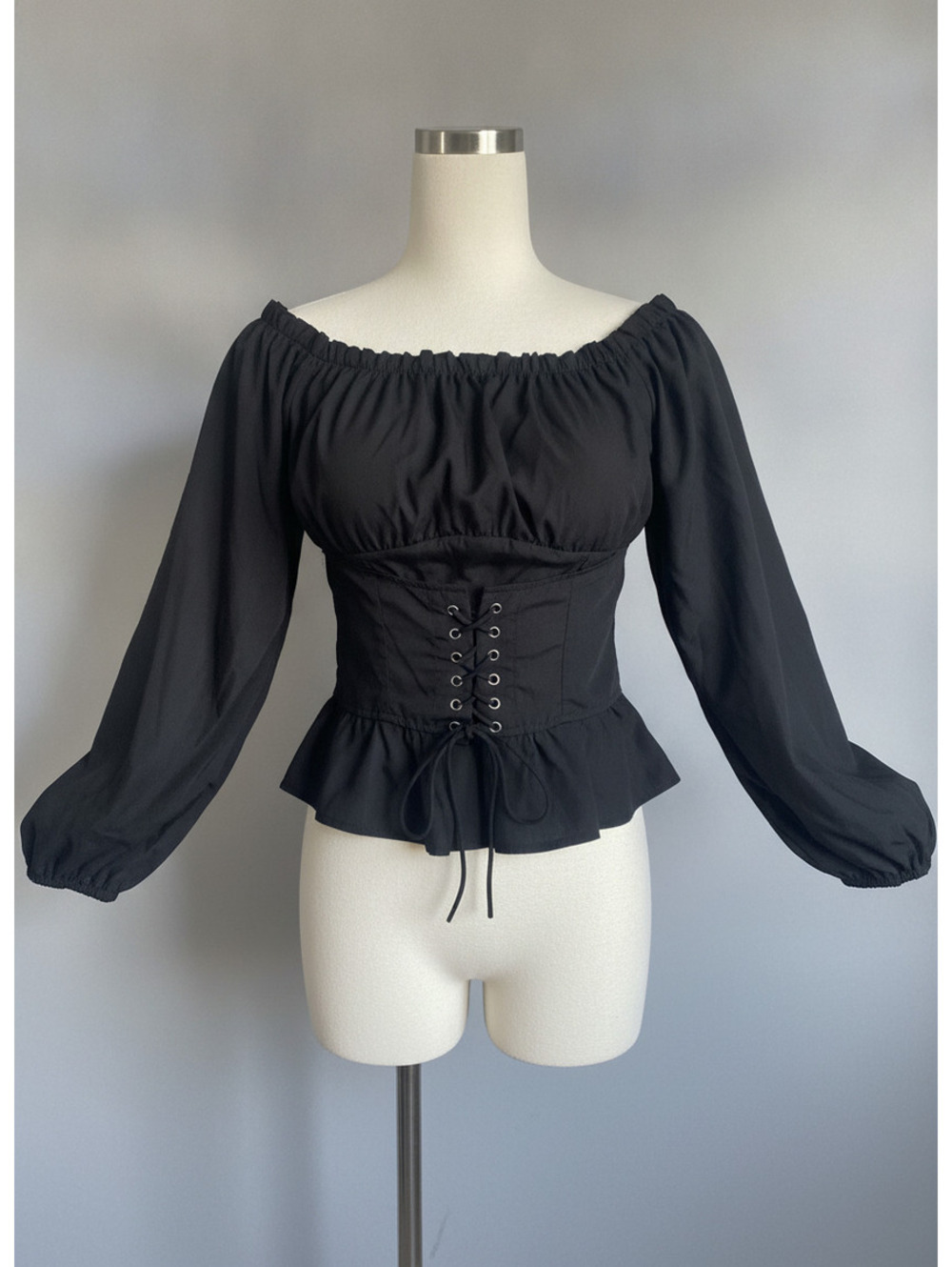 Goth pirate milkmaid whimsigoth vamp grunge black long sleeve corset front top